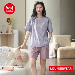 MiiOW Summer Loose  Breathable Cotton Soft Set Woman 2 Pieces Women's Pajama Set Short Sleeve Shorts Homewear Pyjama Pour Femme