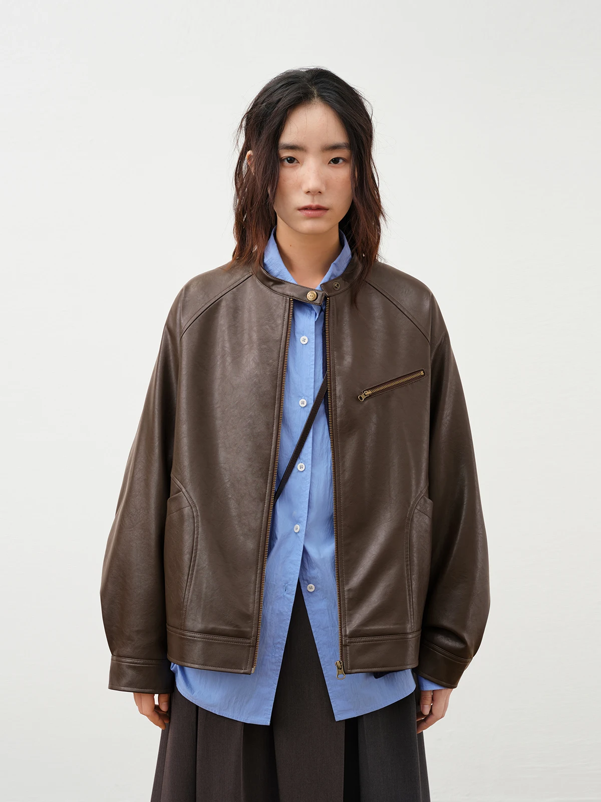 

Кожаное джато Octopusme в стиле ретро с талией, свободное оригинальное повседневное байкерское пальто из искусственной кожи, длинное пальто на молнии, круглое Ne