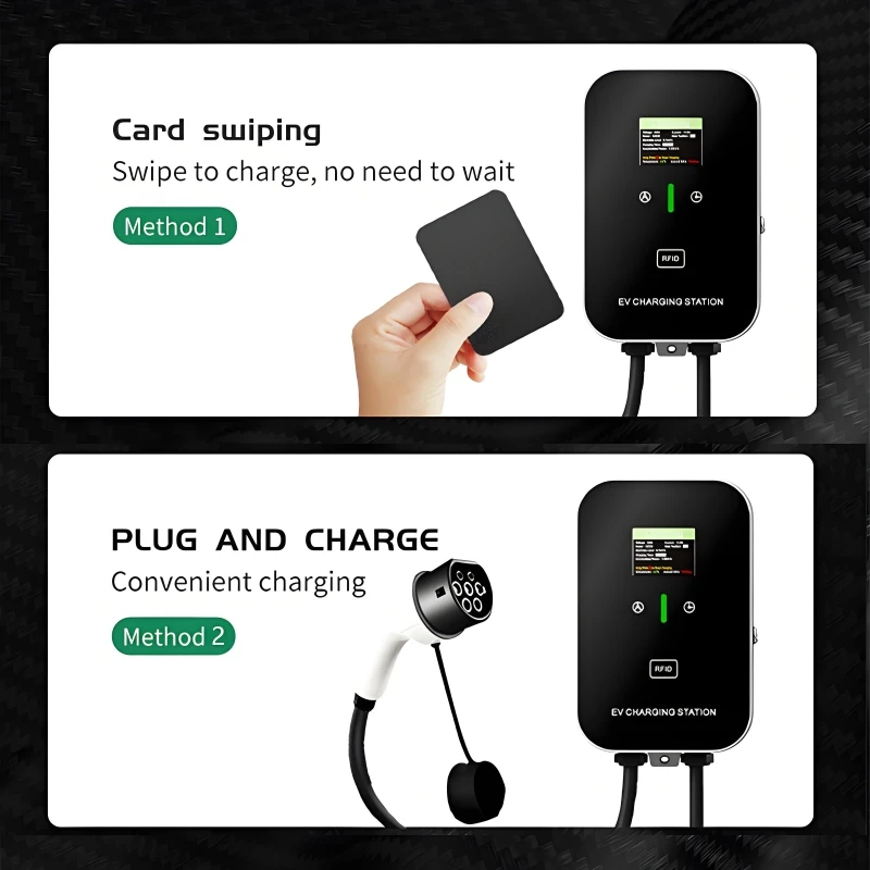 เครื่องชาร์จรถยนต์ไฟฟ้าแบบใหม่ 7KW Type2 32A สถานีชาร์จรถยนต์ไฟฟ้า Type1 GBT EVSE Wallbox เครื่องชาร์จรถยนต์ไฟฟ้าแบบ 1 เฟส พร้อมหน้าจอและบัตร