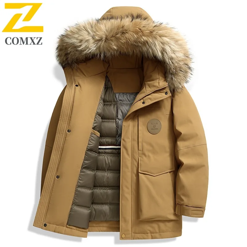 COMXZ Mens Down Jacket Mao Collar Hood Collar Outdoor Working Lightweight Puffer Jacket Business Casual Comfortable Winter Coat