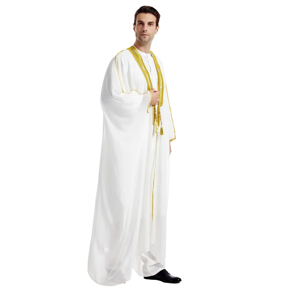 Muslimische Männer Jubba Thobe Herren Strickjacke Abaya bestickte Sonnen tag tragen muslimische Mode lange Kleider saudi arabische Chiffon Oberbekleidung