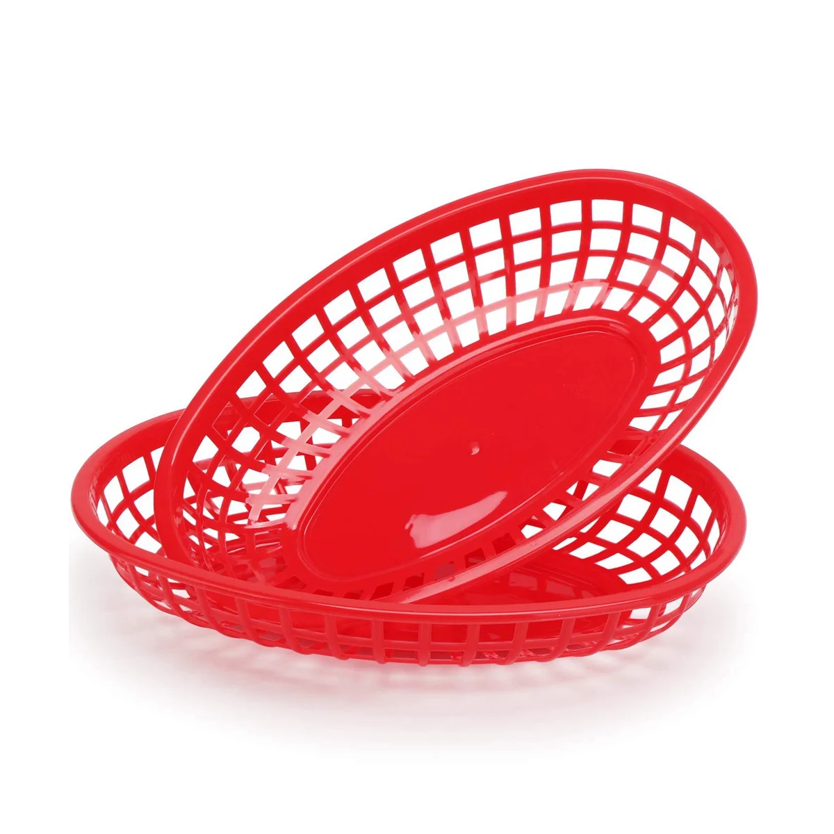 

24Pcs Plastic Basket Serving Tray French Fries Basket Oval Fast Food Tray Restaurant Bar Fries Food Service Tray Red