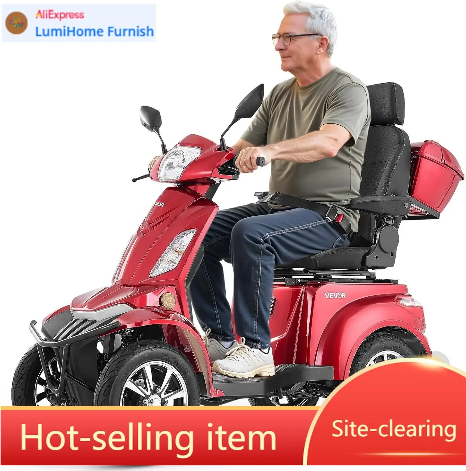 Heavy Duty 4-Wheel Mobility Scooter, Powerful 1000W Brushless Motor, 500 lbs Capacity, 21.5 Miles Long Range, All Terrain