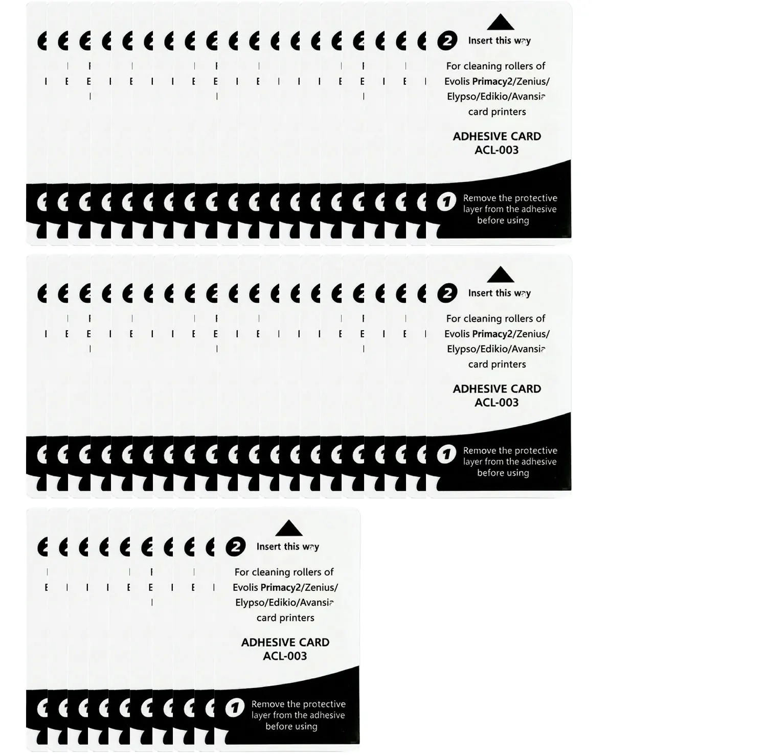 ACL003 Adhesive Cleaning Cards 50PCS ACC-5490 for Evolis Primacy Zenius Elypso Badgy 200 ID Card Printer Roller Cleaning Kit