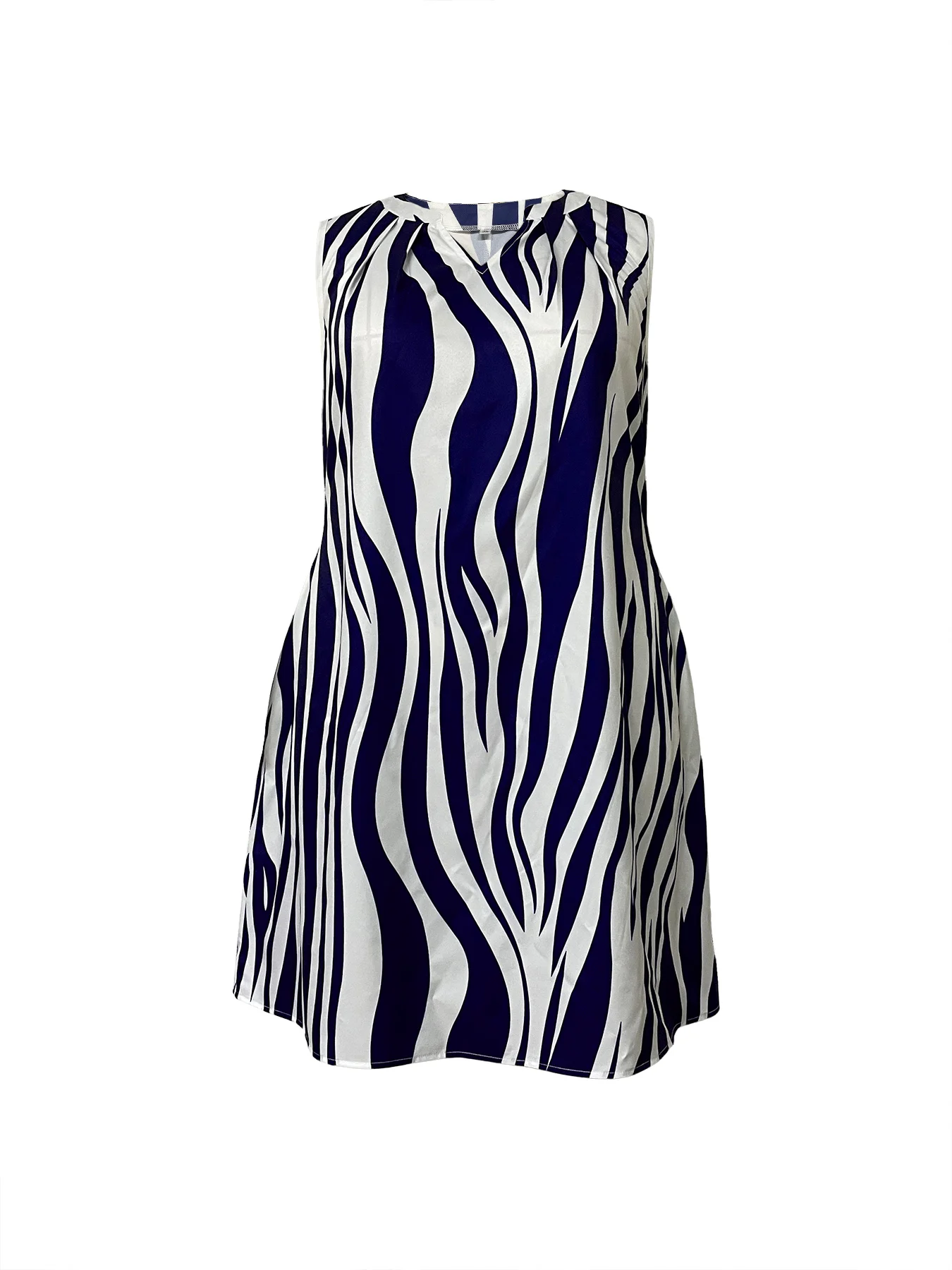 European and American Spring and Summer New Style Vest Dress Plus Size Women's Clothing Striped Print Elegant V-Neck Sleeveless Temperament Commuter Dress