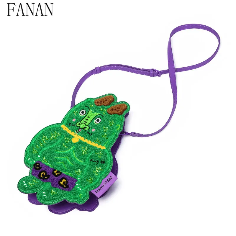 Women's Bags Sweet and Cute Original Design Purple Aura Dragon Casual Embroidered Kawaii Girls Crossbody Bag