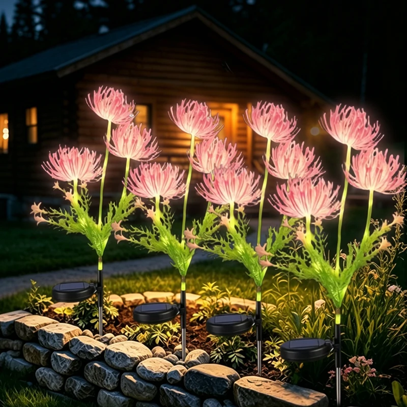 Outdoor LED Solar Lamps Waterproof Pink Artificial Spider Flower Pathway Lights for Yard Balcony Flowerbed