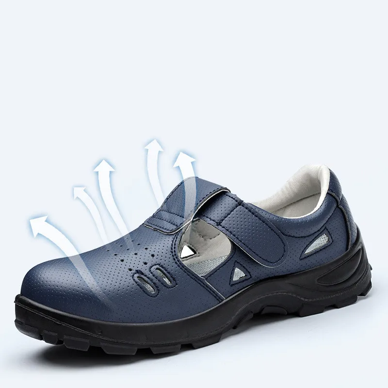 plus size men fashion breathable steel toe cap work safety shoes soft leather sandals worker security boots protective footwear