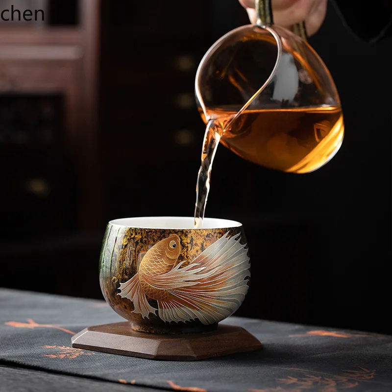 CZ1 Personal Exclusive Master Cup High-End Hand-Painted Yu Lacquerware Tea Cup Kung Fu Tea Set Gift