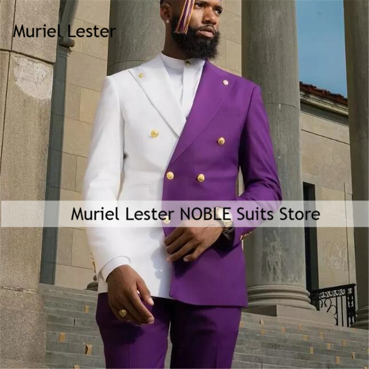 

Мужские костюмы, фиолетовые, белые, модные свадебные смокинги для жениха, двубортный пиджак, брюки по индивидуальному заказу, комплект из 2 предметов, traje de hombre