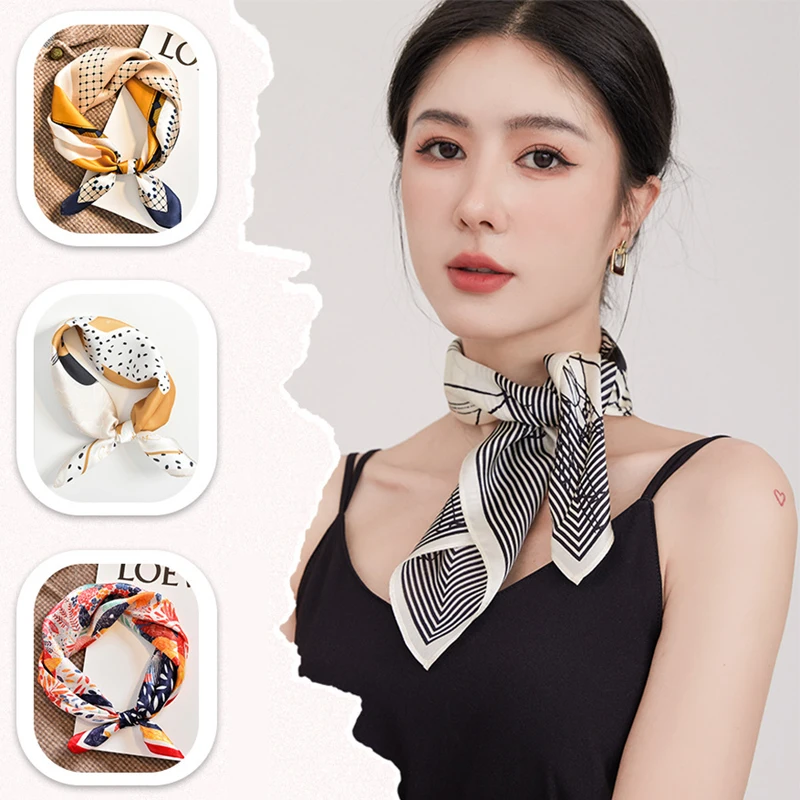 

Vintage Square Silk Scarves for Women Beautiful Pattern Smooth Touch Headscarf Summer Sun Protection Silk Scarf Wrap Accessories