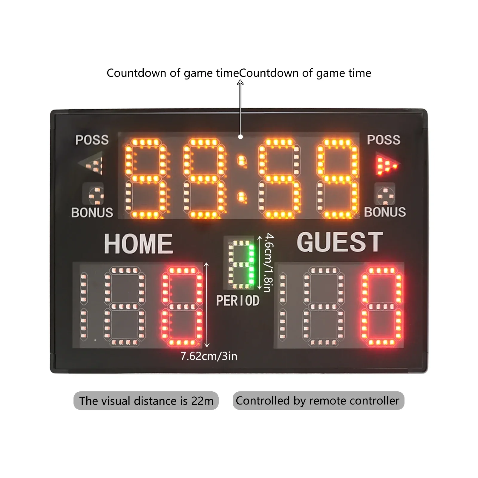 Digital Scoreboard Timer with LED Display, Remote Control, Adjustable Height and Brightness, Includes Mounting Accessories for
