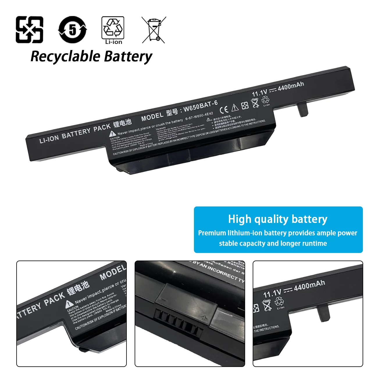 W650BAT-6 Laptop Battery for Hasee K610C K650D K750D K570N K710C K590C K750D G150SG G150S G150TC G150MG W650S W650RC 5600mAh