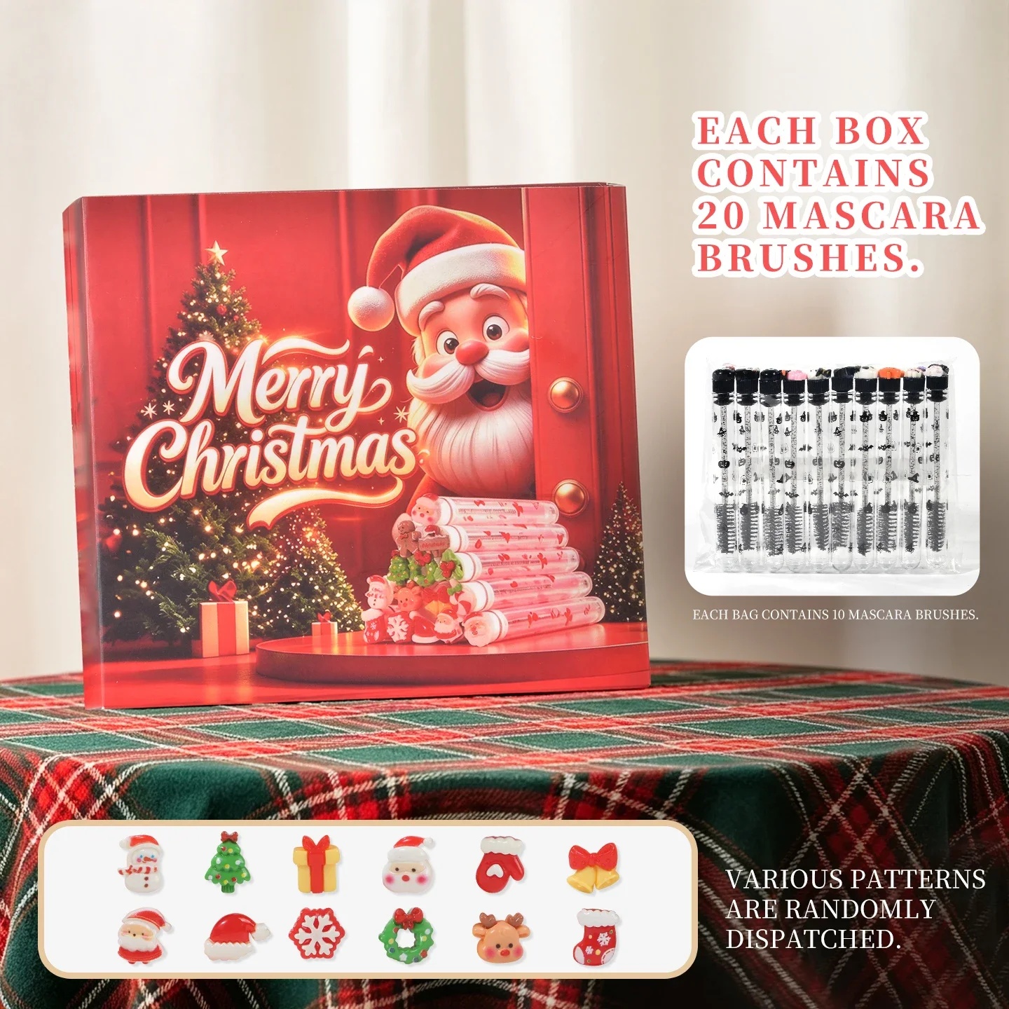 20 Stück Weihnachts-Wimpernbürsten, Santa-Schneeflocken-Mascara-Bürsten, Wimpernbürsten, Augenbrauenkämme, Make-up-Werkzeuge mit luxuriöser Geschenkbox für die Weihnachtszeit – Detail 6