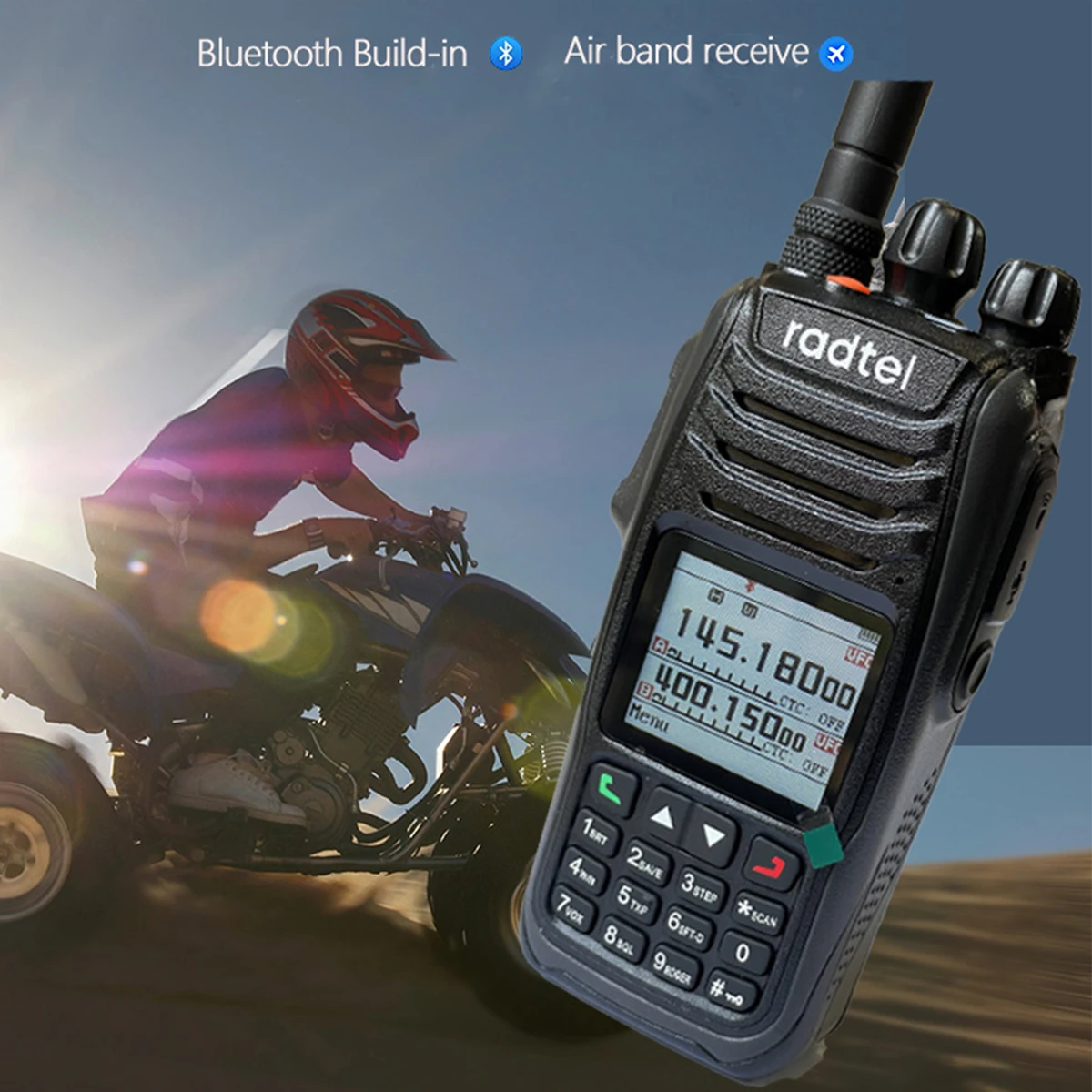 Radtel RT-790 Bluetooth Walkie Talkie 10W Amateur Ham Radio with Air Band Paragliding Airsoft LCD Finger PTT Motorcycle helmet