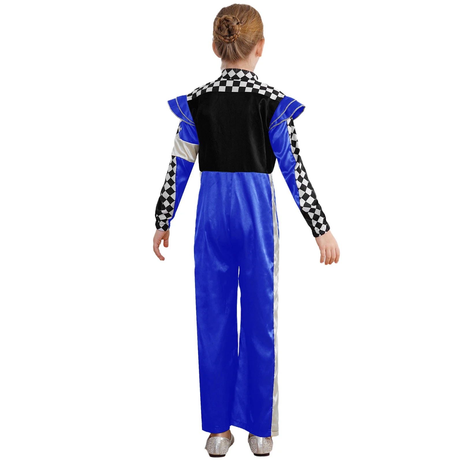 Kids Racer Driver Costume Color Block Checkerboard Bodysuit Racing Jumpsuit Halloween Cosplay Festival Themed Party Dress Up