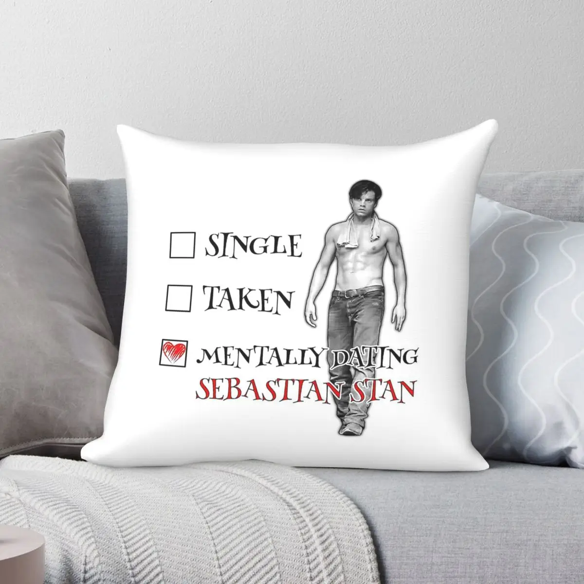 Sebastian Stan Mentally Dating Pillowcase Polyester Linen Velvet Creative Zip Decor Car Cushion Cover