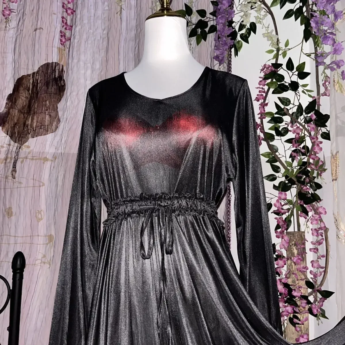 

Plus Size Women's Sexy Sleeping Robe Silky Touch Soft Glossy Elastic Waist Long Dress Fetish Men's Ice Silk Loose Maxi Dress