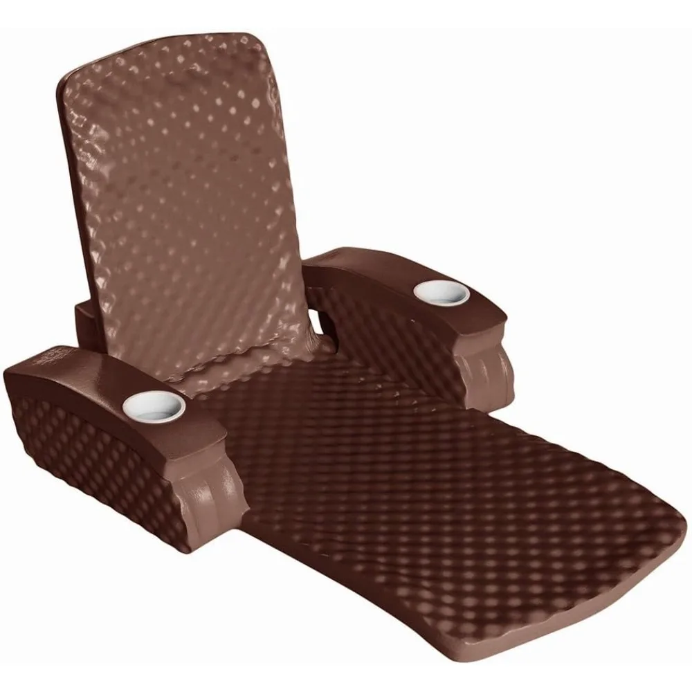 

Aqua Floating Pool Lounge Chair with Armrests & Cup Holders – Thick Foam Recliner with Built-in Pillow & Wavy Texture