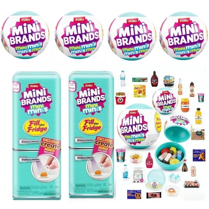 ZURU Original Fill the Fridge Mini Fridge Set Mini Brand Ball Series Caja Sorpresa Misteriosa Juguete Decoración Casa de Muñecas Regalo Juguetes
