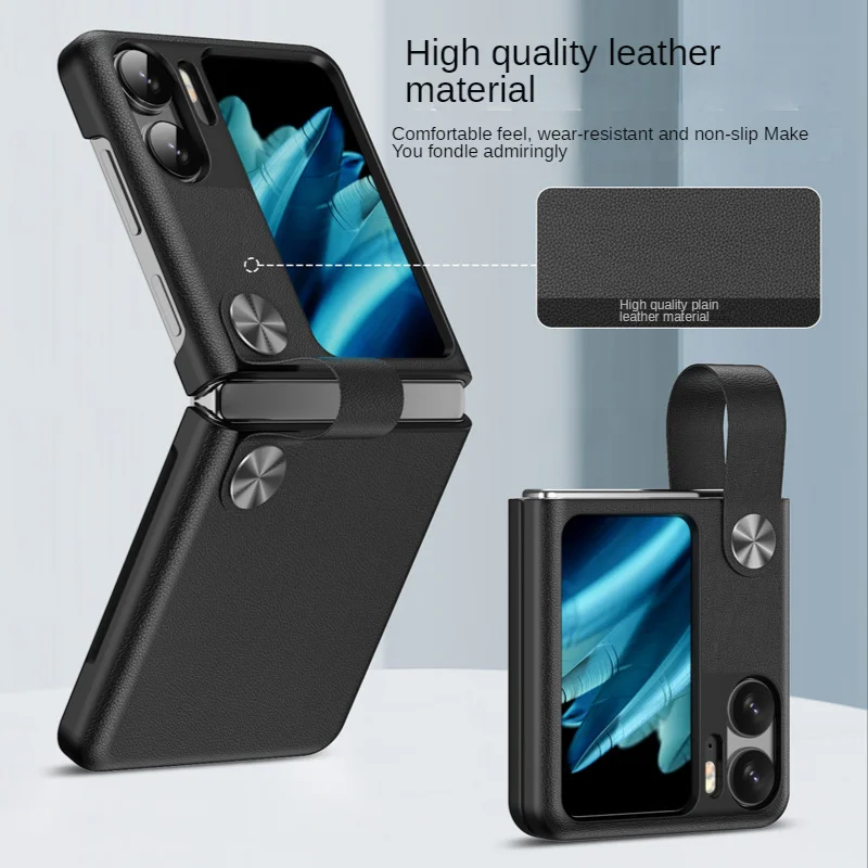 

Find N2 Flip Hand Strap Real Pure Premium Leather Case For OPPO Find N2 Flip Case Slim Colorful Official Original Design Cover