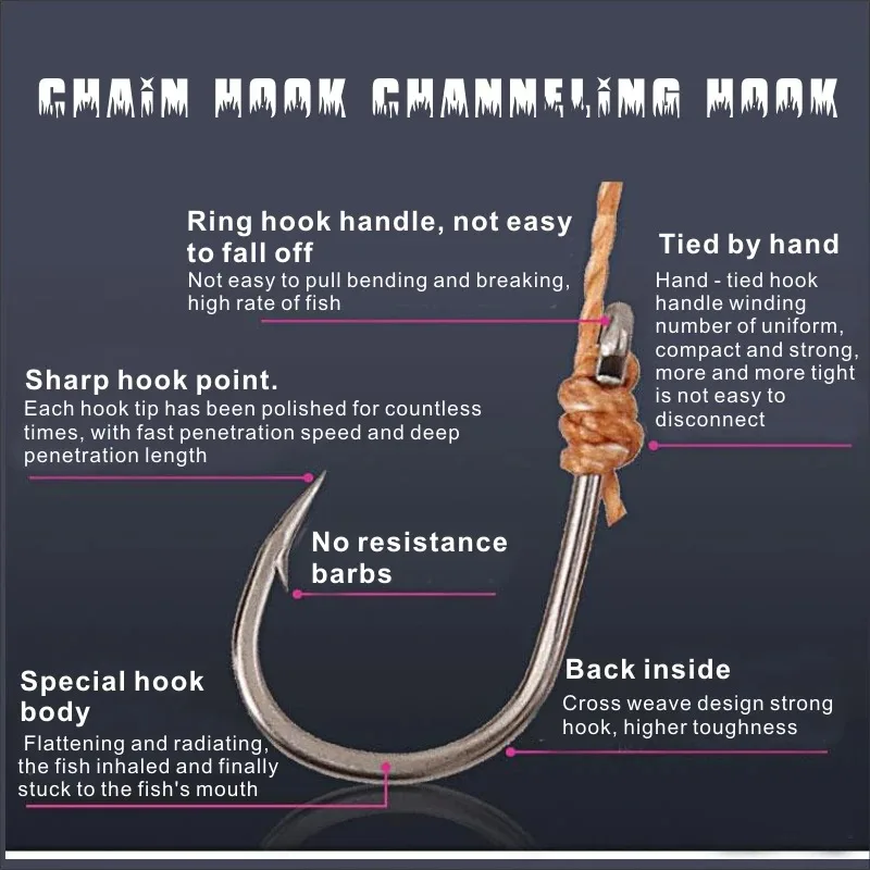 حار بيع المضادة لللف سلسلة الحصان القوية هوك 12 #   عالية الكربون الصلب سلسلة هوك المضادة للانزلاق الصيد الملحقات