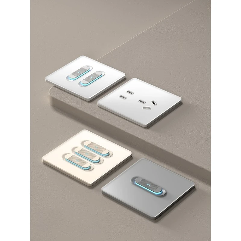 Switch socket panel 86 type concealed household LED cream wind one open five holes ultra-thin wall