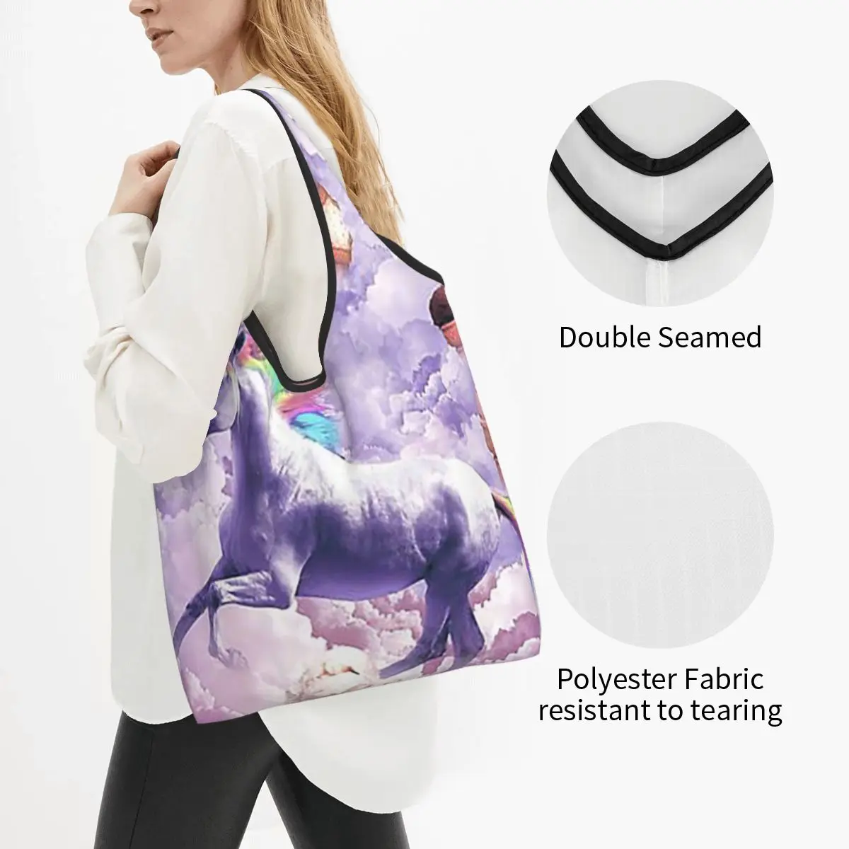 Ice Cream Unicorn Portable Tote Shopping Bags Reusable Shopper Bag Grocery Handbag Shoulder Bag