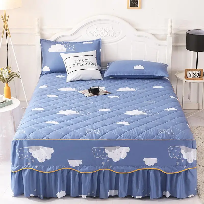 

Утолщенный хлопковый балдахин для кровати 2026: Новая домашняя простыня с защитой от скольжения, полностью облегающий защитный чехол, юбка для односпальной кровати с цветочным принтом, стираная ткань.