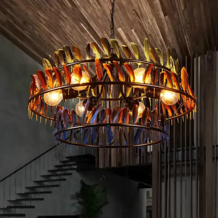 

Retro industrial style barber shop chandelier bar restaurant creative lighting clothing store chandelier decorative feather lamp