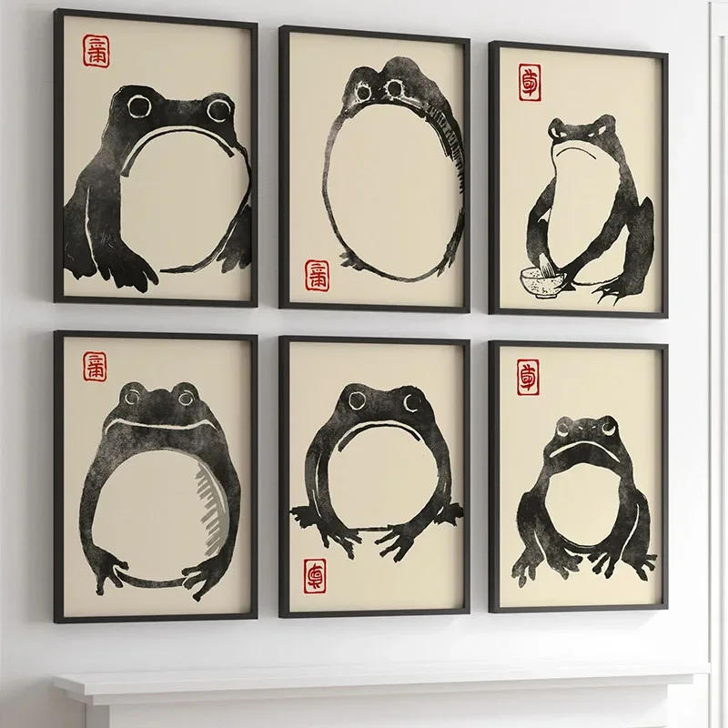 Frameless canvas paintings,Japanese Matsumoto Hoji Ukiyo-e Frog Wall Art Canvas Paintings Vintage Frog Posters Prints Pictures f