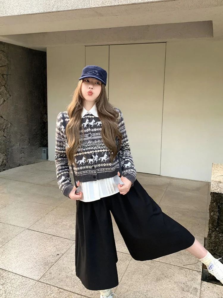 

ay Fair Isle round Ne Open Cardigan ort Knitted Sweater Women's Spring Autumn Design Unique Knitted Top by Luu