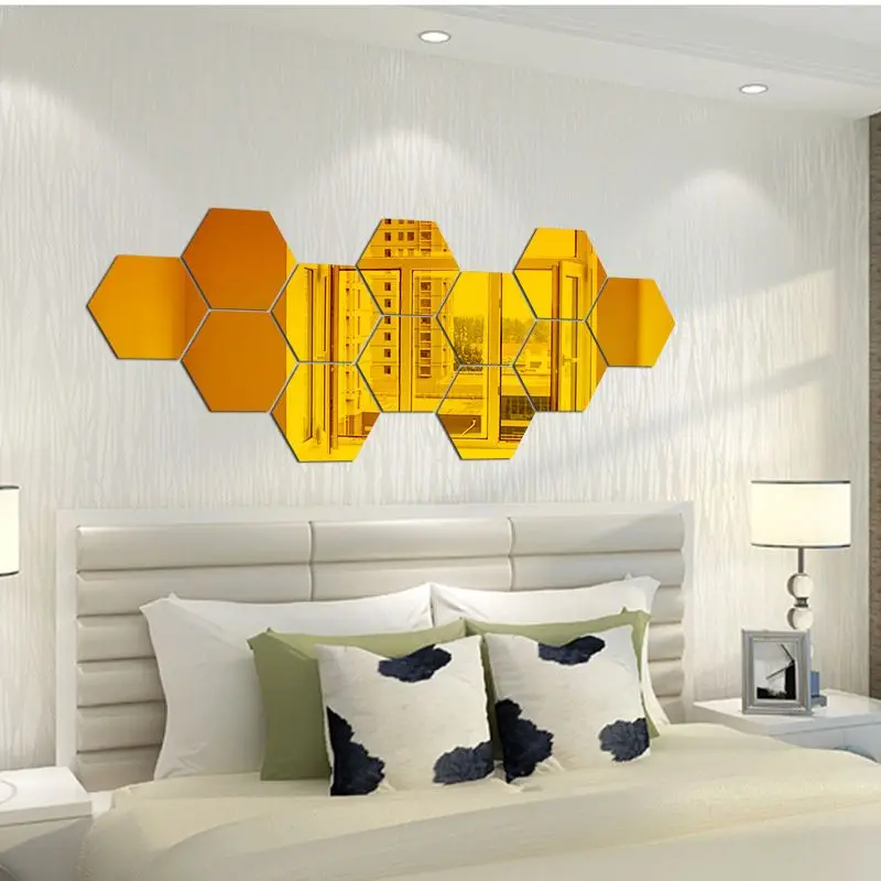 

Modern 12Pcs 3D Wall Stickers House Decoration Acrylic Mirror Hexagonal Wallpaper DIY Art Design Renovation Apartment Decor