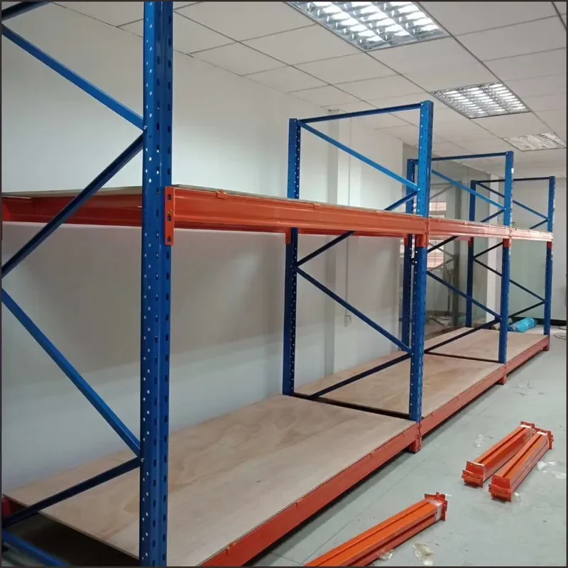 Multi-Level Heavy Storage Racks Wooden Decking Powder Coated Steel Frame Adjustable Layers Customizable Length Blue