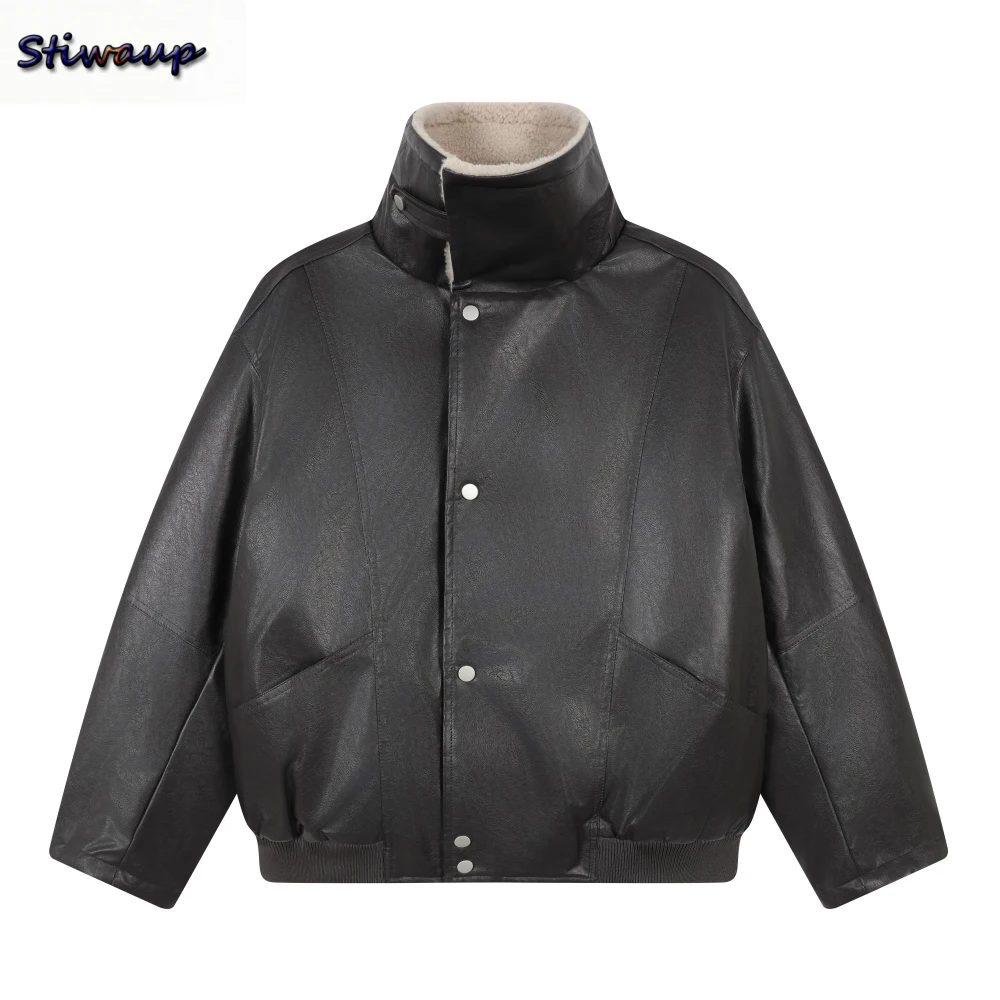 

Women's Winter Sheepskin Coat for Women Black Fashion Soft PU Womens Leather Jacket Woman Fleece Lining High Quality Coat Luxury