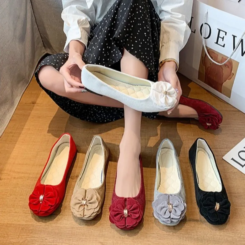

High quality Women's shoes Fashionable flower design Flat Shoes for women Butterfly Knot Suede Single Shoes 43 zapatos de mujer