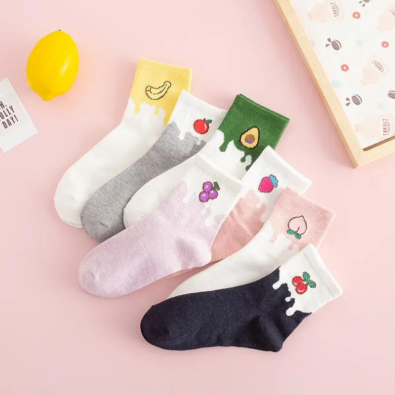 

Japanese New Product Cartoon Colored Fruit Women's Mid Length Cotton Socks Sweet and Casual Women's Korean Socks