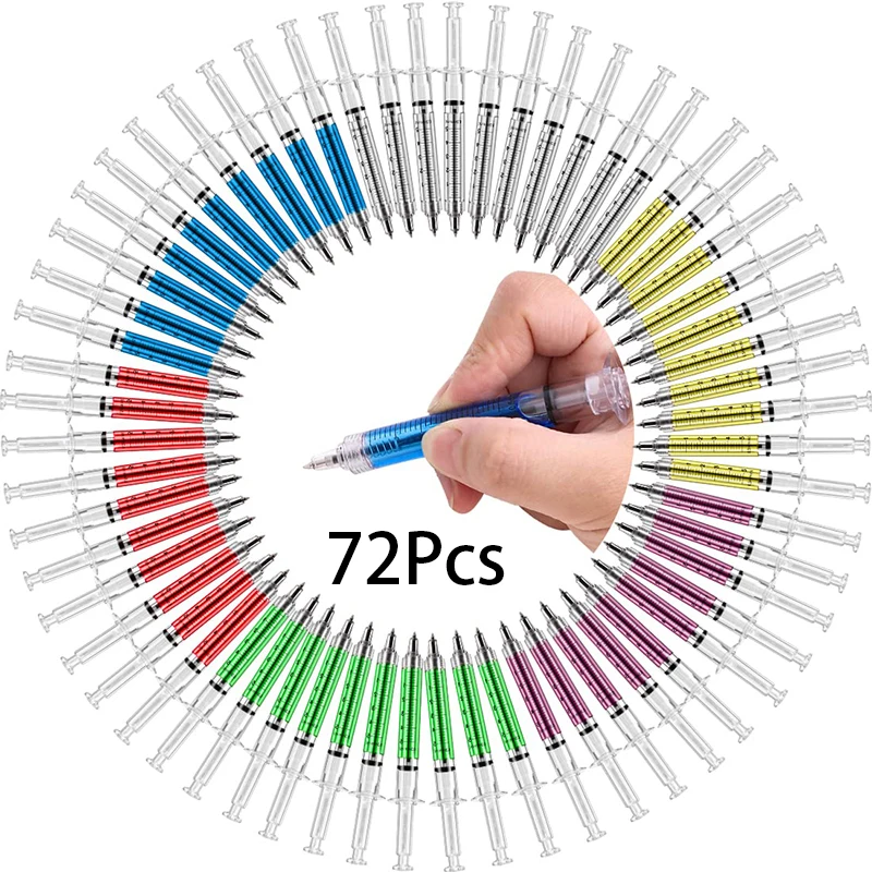 Canetas esferográficas plásticas, seringa, canetas esféricas, 72pcs