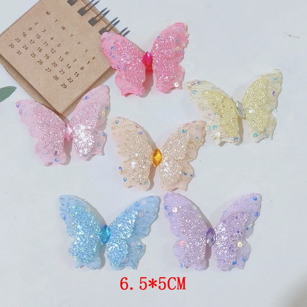 

50Pcs/Lot DIY Ultrasonic Butterfly Hair Clips Glitter Butterfly Charms for Hairpin Shoes Bag Decoration Children Accessories