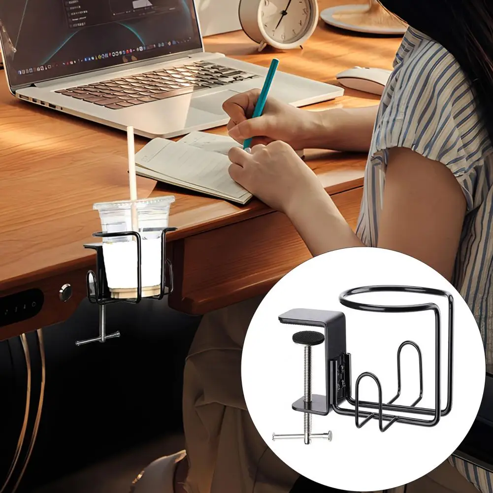 Anti-scratch Drink Holder Sturdy Stainless Steel Desk Cup Holder for Lawn Chair Anti-spill Clip-on Table Drink for Enjoying