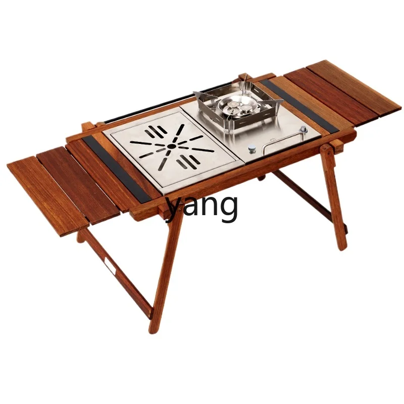 CX Outdoor Camping Table Teak Self-Driving Picnic round Picnic Table Folding Solid Wood Camping Table