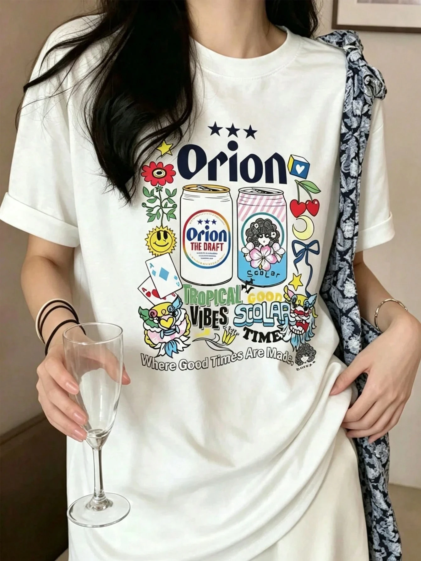 2026 New Orion Parent Child Matching Unisex Oversized T Shirt Retro Drink Can Cartoon Tropical Graphic Streetwear Tops