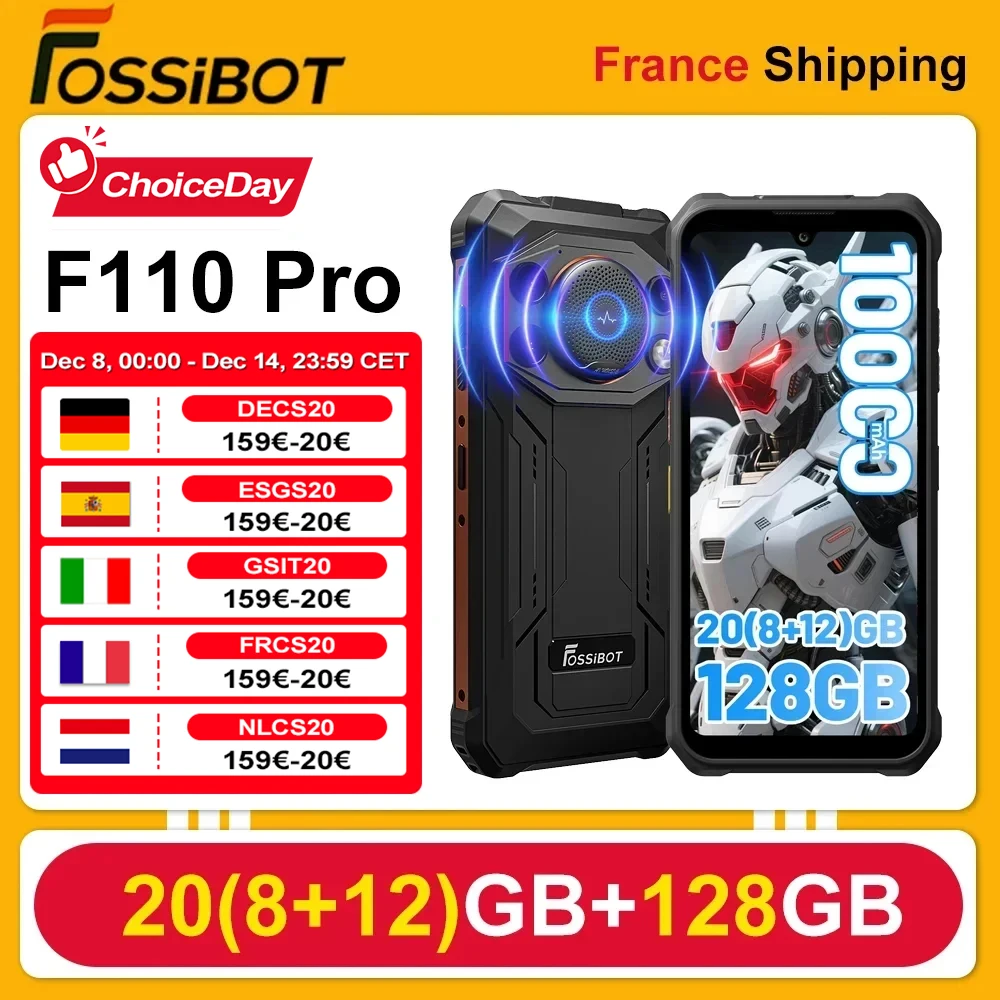 [Première mondiale] Smartphone robuste Fossibot F110 Pro Android 15 5G 10000mAh 20GB(8+12) 128GB 20W téléphone 6.745 "HD + 50MP + 8MP NFC