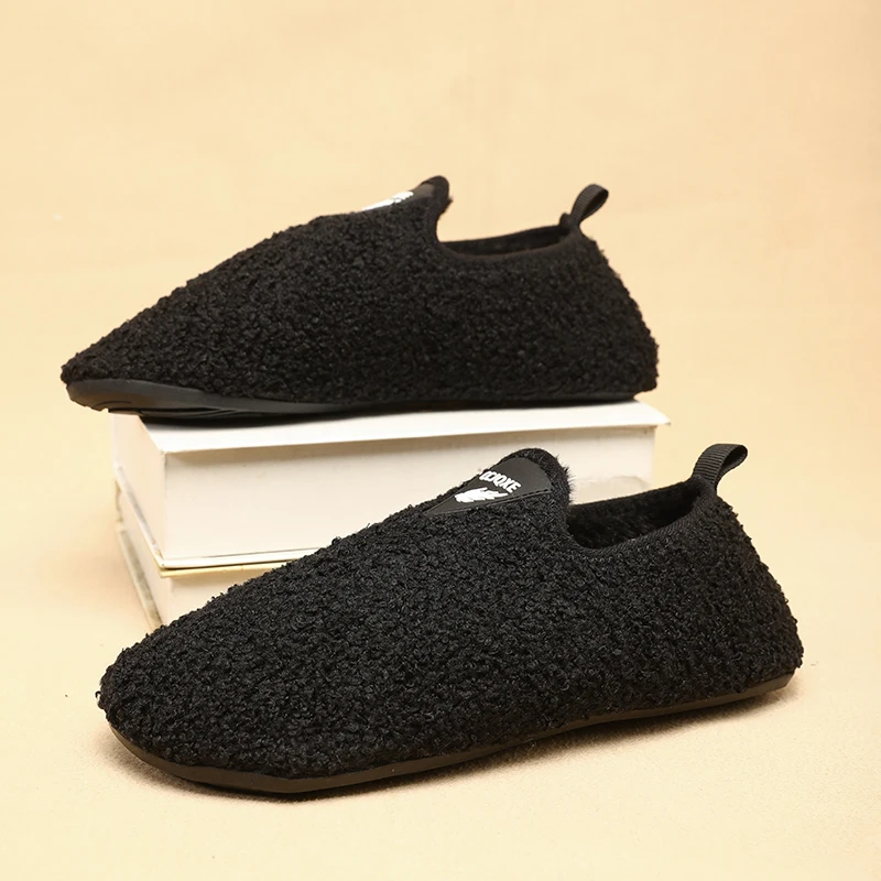 MAEDEF-Pantoufles plates en peluche pour hommes, mocassins d'intérieur chauds en coton moelleux, pantoufles de maison, chaussures décontractées pour hommes, mode extérieure, hiver