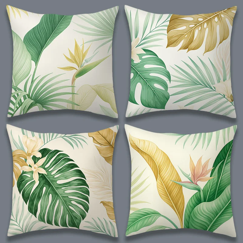 

Tropical Palm Leaf Throw Pillow Covers, Monstera & Bird of Paradise Print Cushion Cases, Fresh Botanical Home Decor Living Room