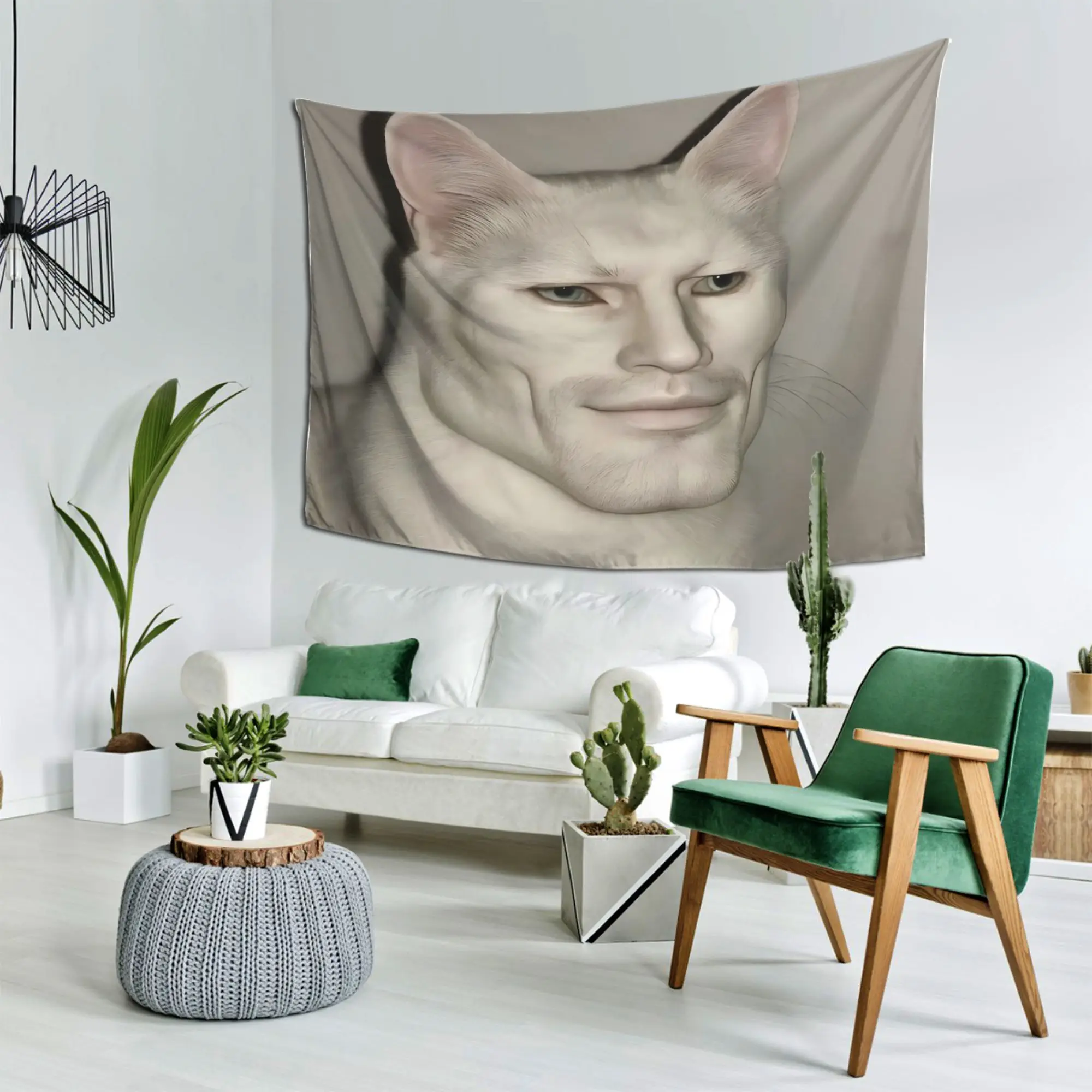 Customize Meme Cat Style Minimalist Design Tapestry, Aesthetic Appeal, Bedroom Decor, Suitable for Various Holidays, Perfect Tap