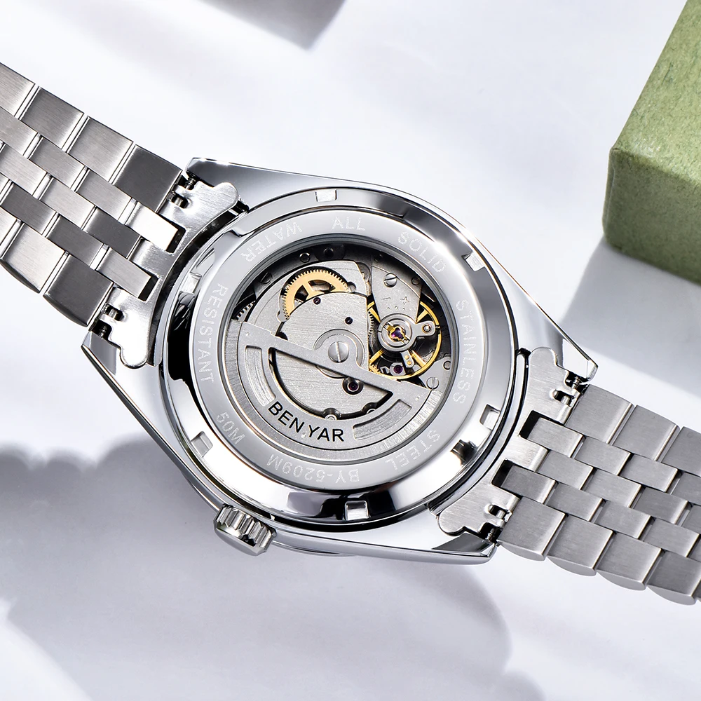 Benyar ساعة رجالية جديدة 40 ملم مينا 50 متر مقاومة للماء ساعة غوص أوتوماتيكية للرجال ساعة عصرية فاخرة من الفولاذ المقاوم للصدأ #4