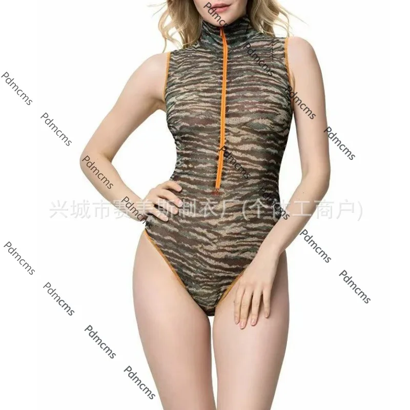 

Новинка 2024 года, сетчатый купальник с принтом, европейский и американский сексуальный цельный женский костюм для серфинга на молнии