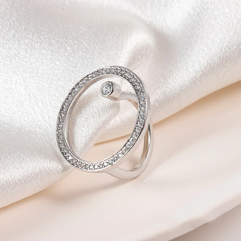 FEEHOW Geometric Circle anelli regolabili per le donne Luxury Gold/Sliver Color Zirconia Ring Wedding Party Jewelry