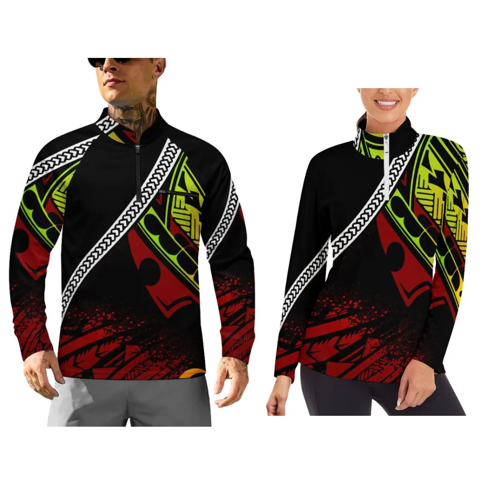 

Polynesian Floral Pattern Printed Long-Sleeved Sportswear A Customizable Couple'S Sportswear Top